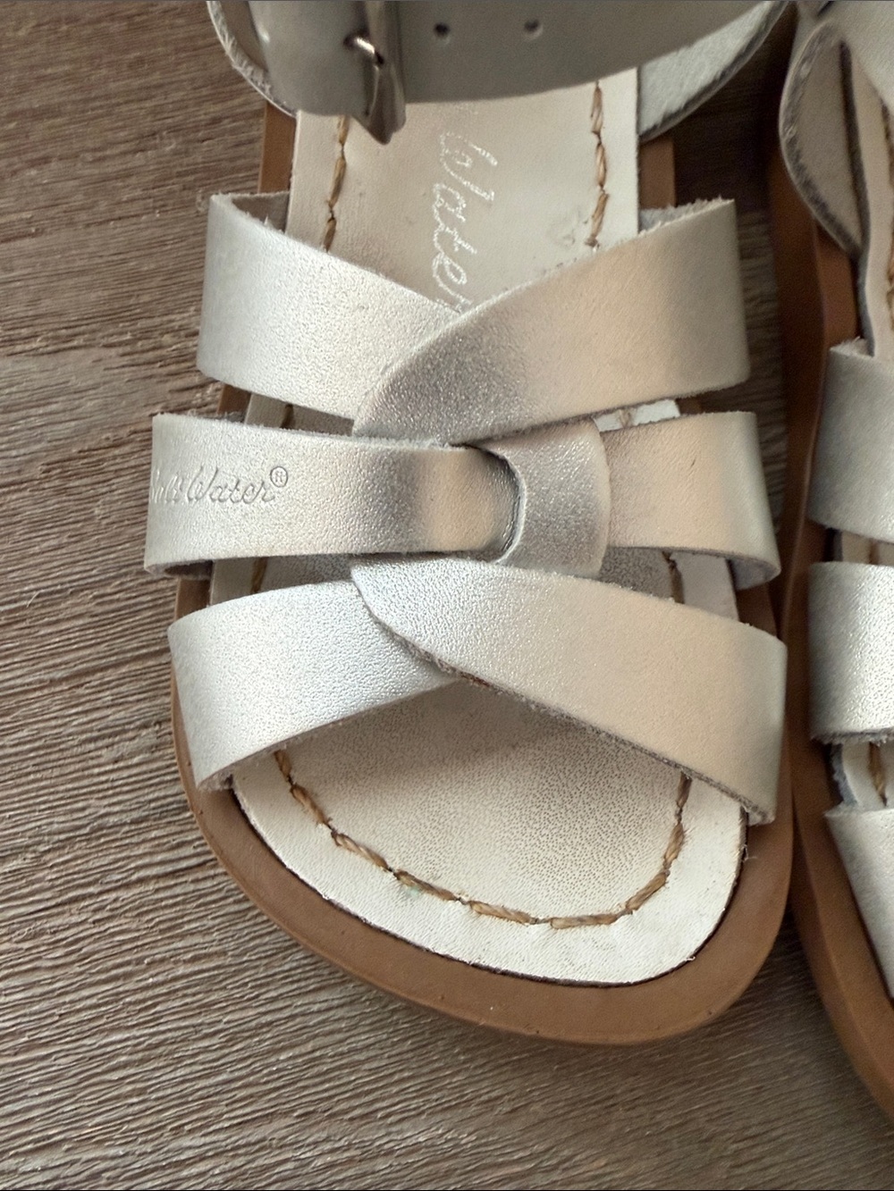 Salt Water Sandals by Hoy Kids Metallic Silver Strappy Buckle Sandals - Picture 6 of 7